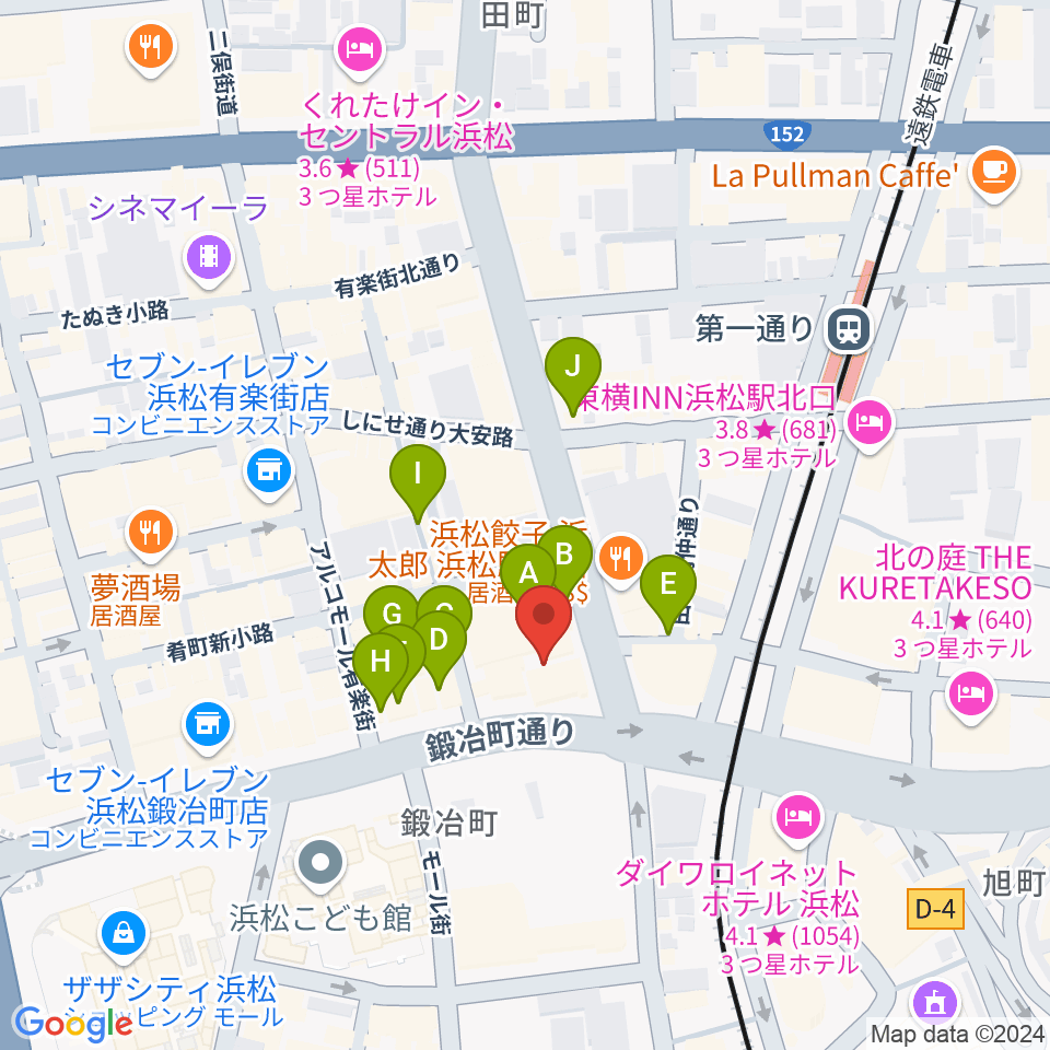 ヤマハミュージック 浜松店周辺のカフェ一覧地図