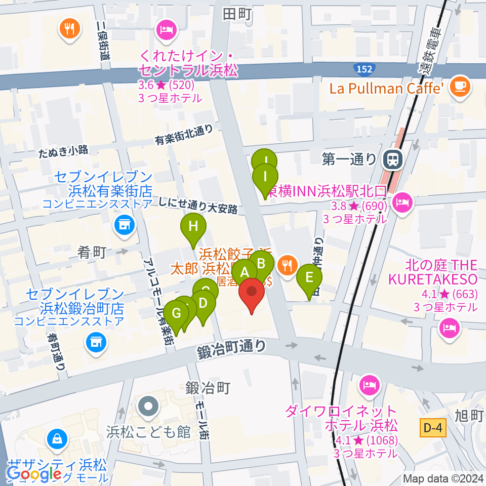 ヤマハミュージック 浜松店周辺のカフェ一覧地図