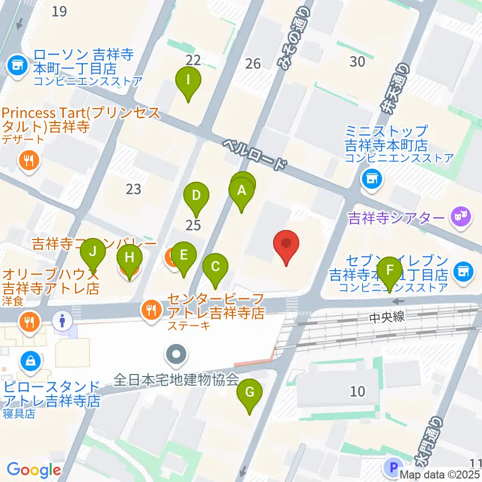 シャコンヌ東京吉祥寺店周辺のカフェ一覧地図