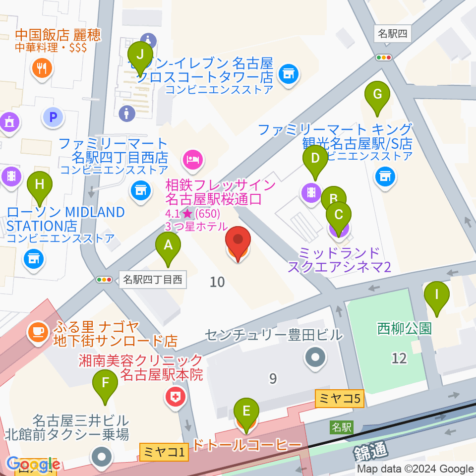 ミュージックアベニュー名駅周辺のカフェ一覧地図