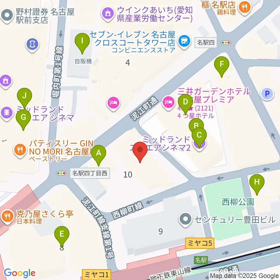 ミュージックアベニュー名駅周辺のカフェ一覧地図