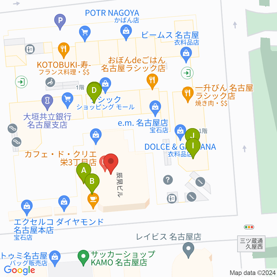 ミュージックアベニュー栄 ヤマハミュージック周辺のカフェ一覧地図