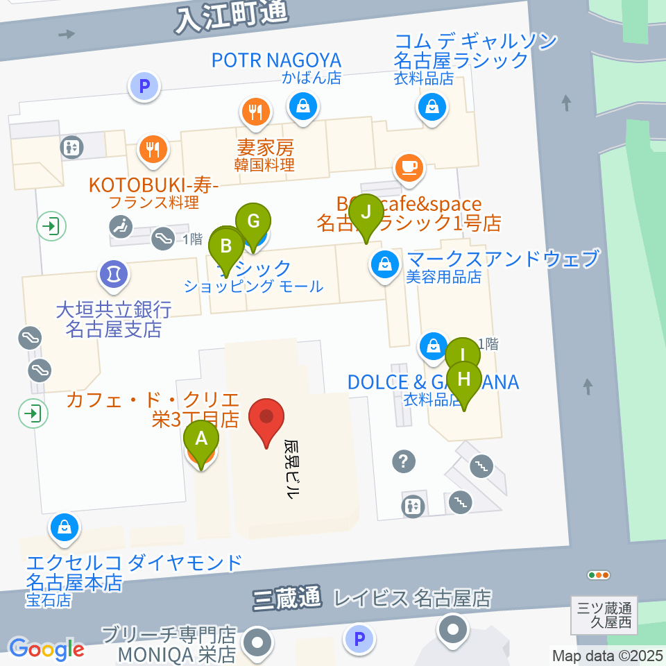 ミュージックアベニュー栄 ヤマハミュージック周辺のカフェ一覧地図