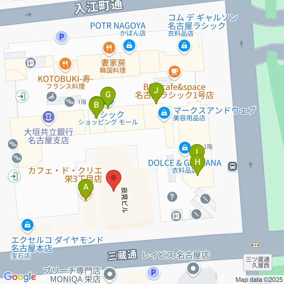 ミュージックアベニュー栄 ヤマハミュージック周辺のカフェ一覧地図