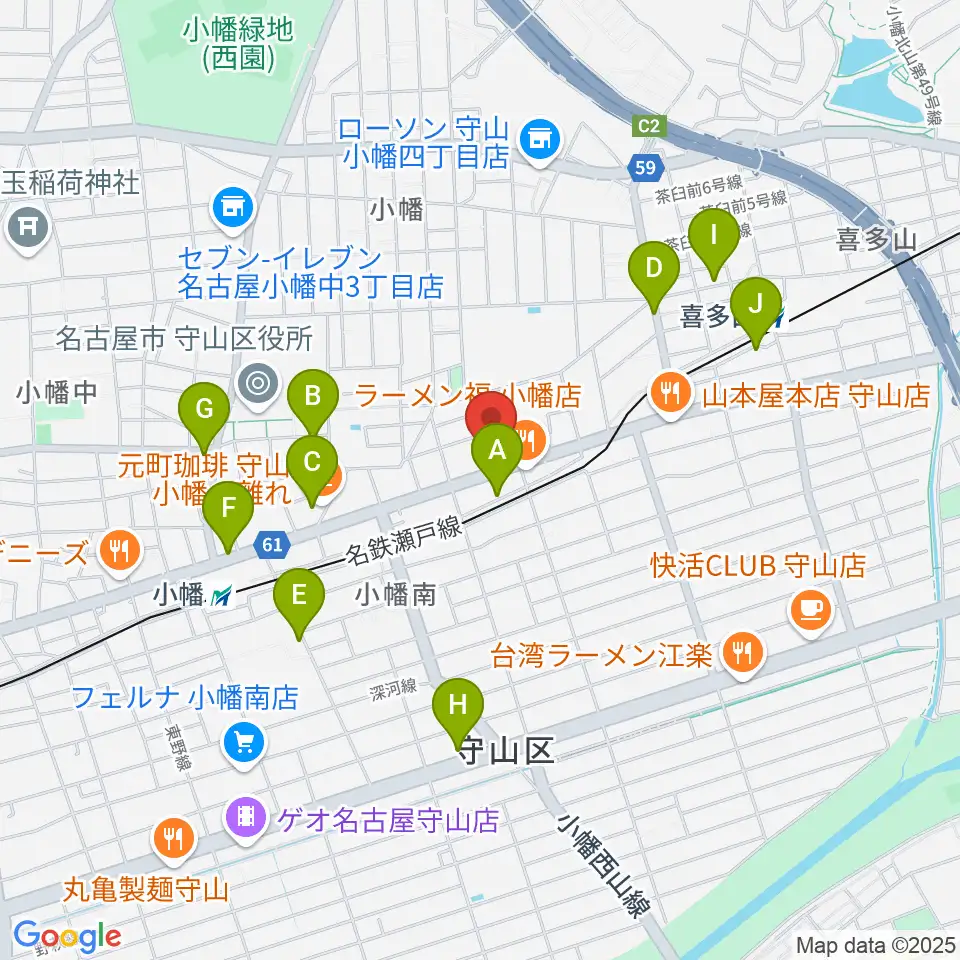 守山音楽センター ヤマハミュージック周辺のカフェ一覧地図