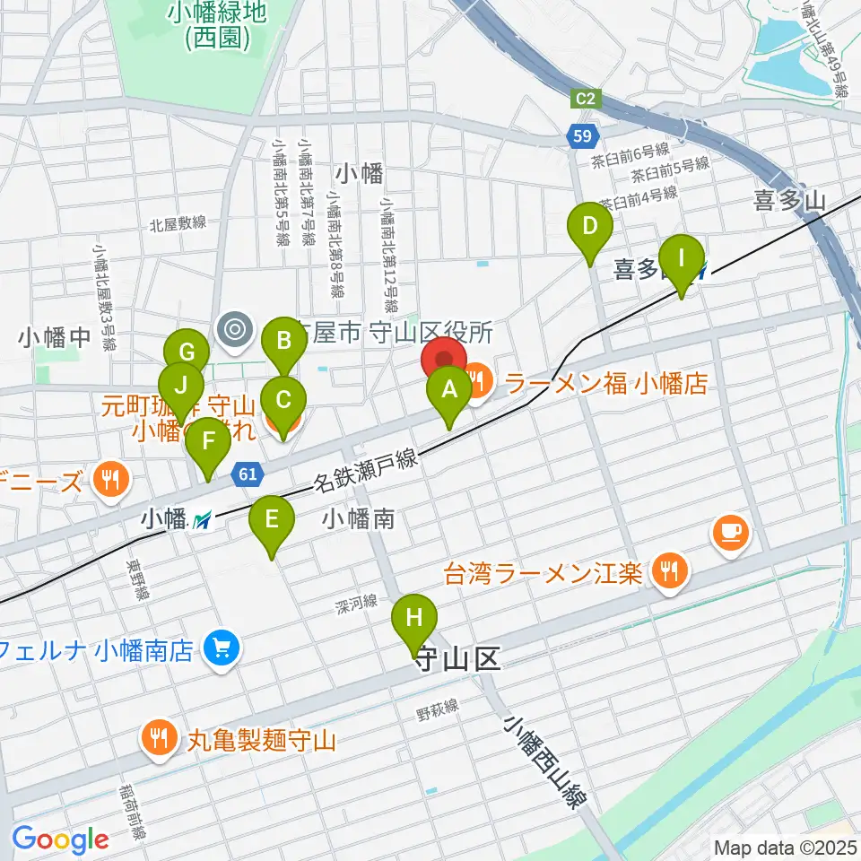 守山音楽センター ヤマハミュージック周辺のカフェ一覧地図