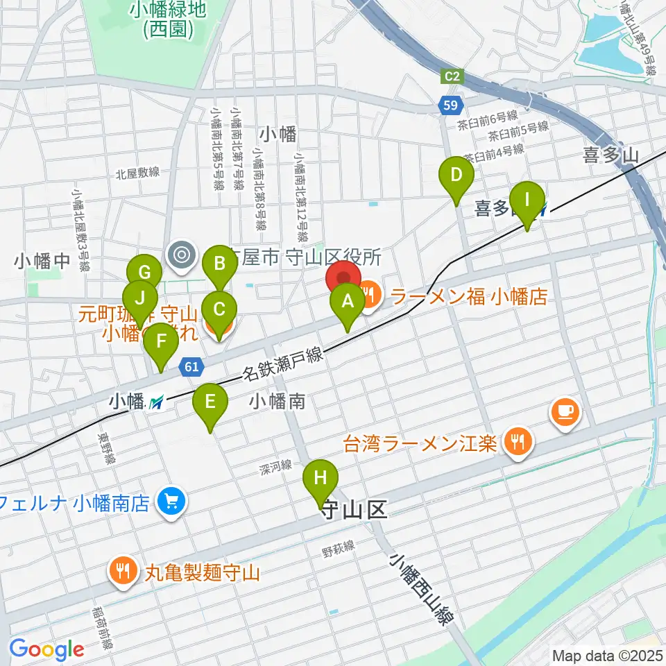 守山音楽センター ヤマハミュージック周辺のカフェ一覧地図