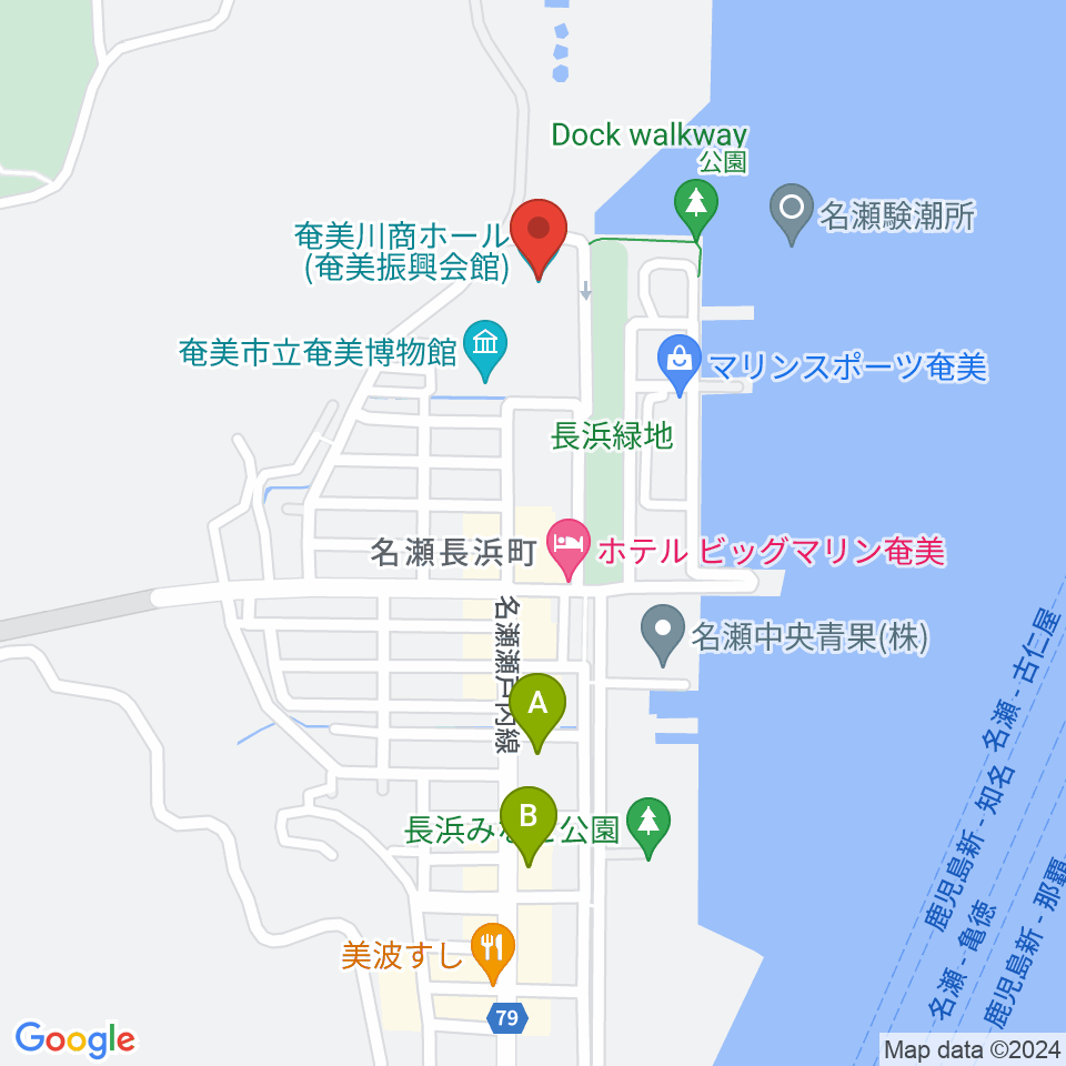奄美川商ホール周辺のカフェ一覧地図