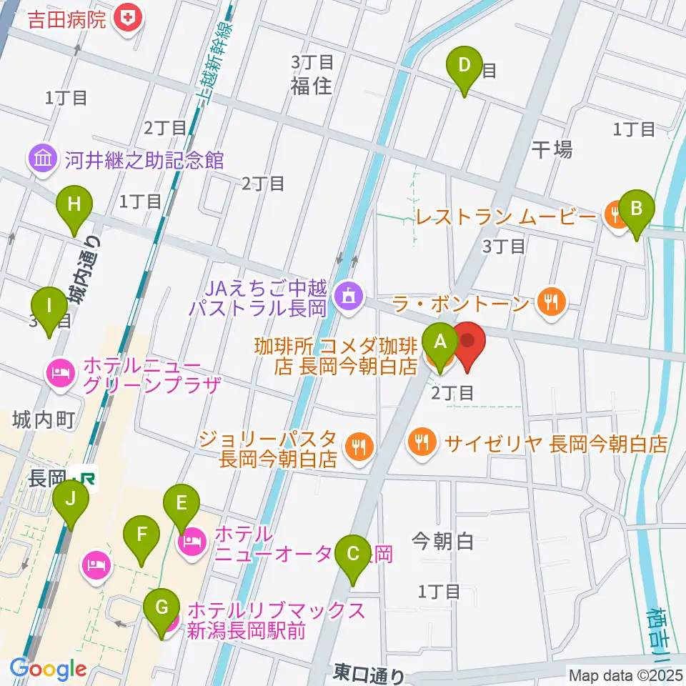わたじん楽器 長岡店 周辺のカフェ一覧地図