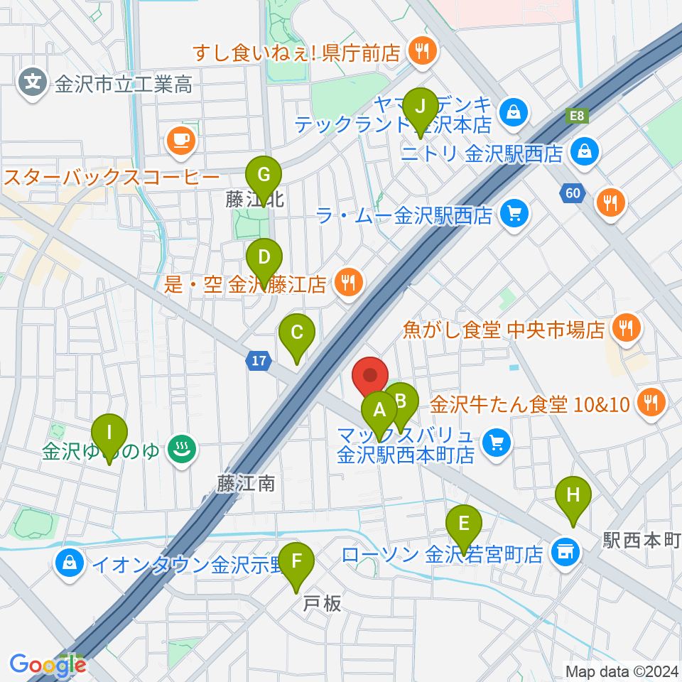 MPC 楽器センター金沢周辺のカフェ一覧地図