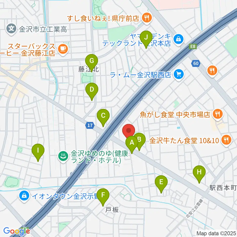 MPC 楽器センター金沢周辺のカフェ一覧地図
