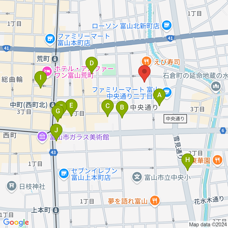 MPC富山周辺のカフェ一覧地図