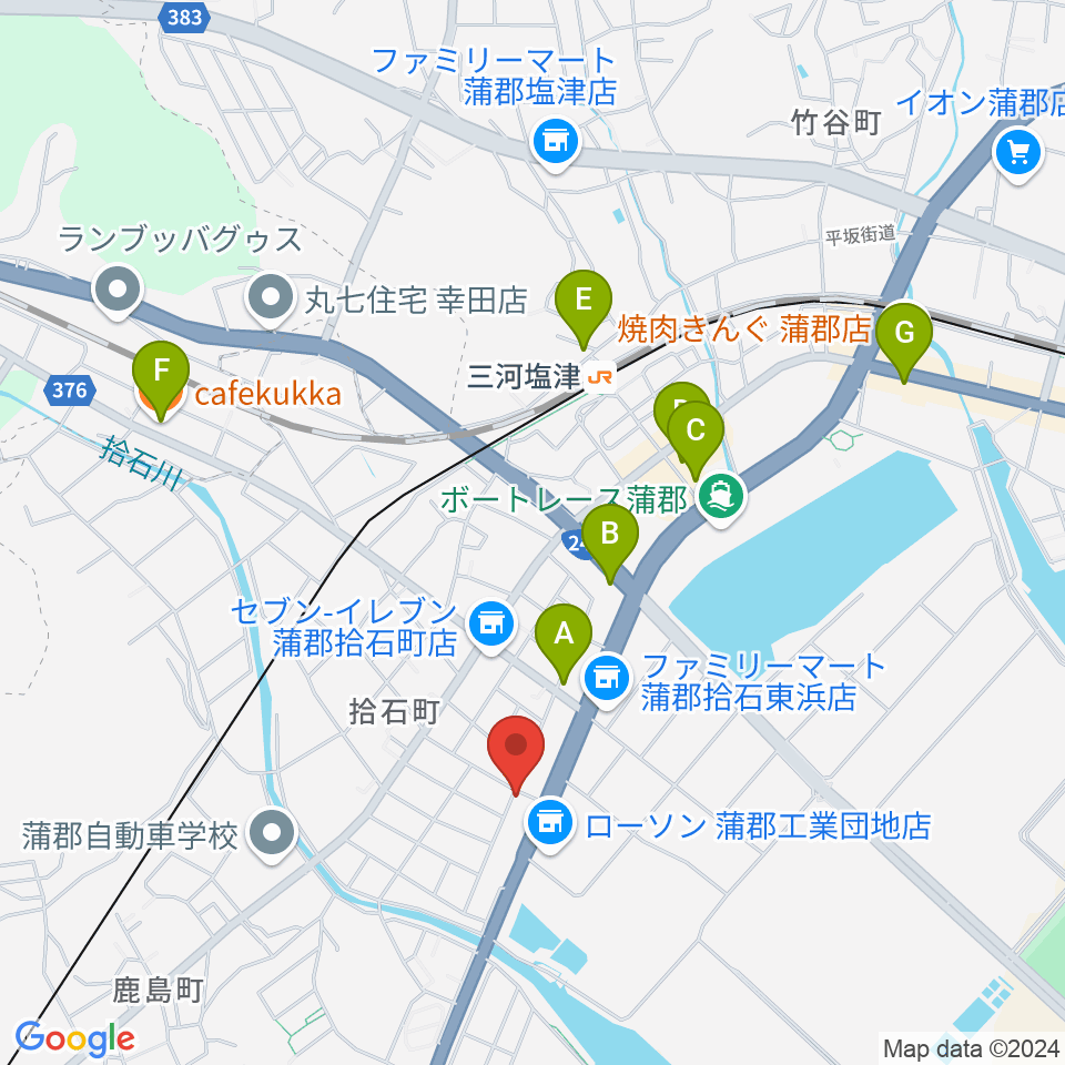 オリエント楽器 ヤマハ蒲郡中央センター周辺のカフェ一覧地図