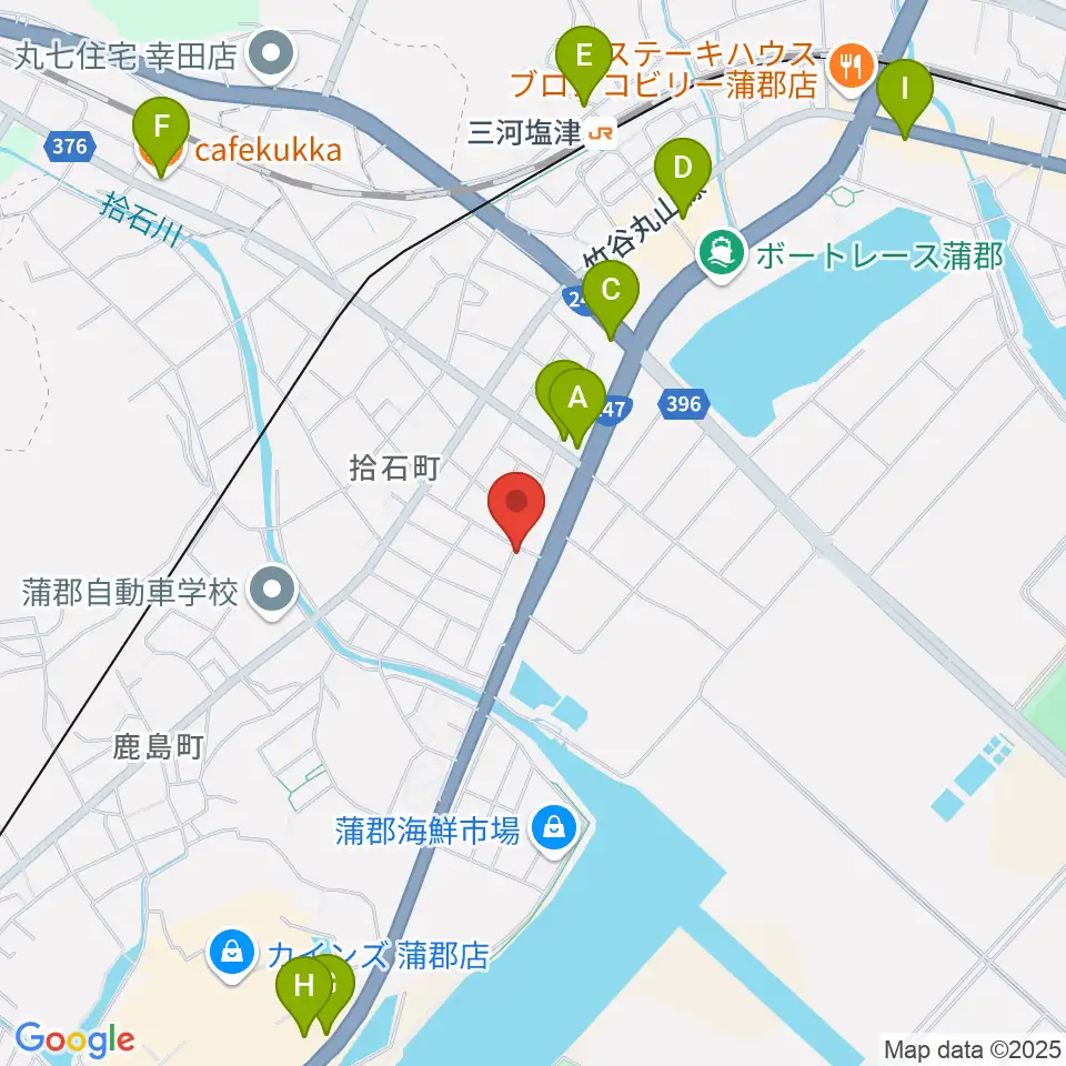 オリエント楽器 ヤマハ蒲郡中央センター周辺のカフェ一覧地図