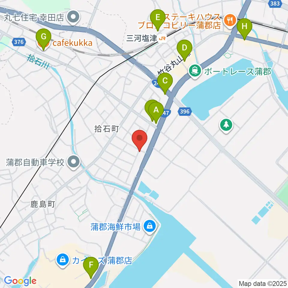 オリエント楽器 ヤマハ蒲郡中央センター周辺のカフェ一覧地図