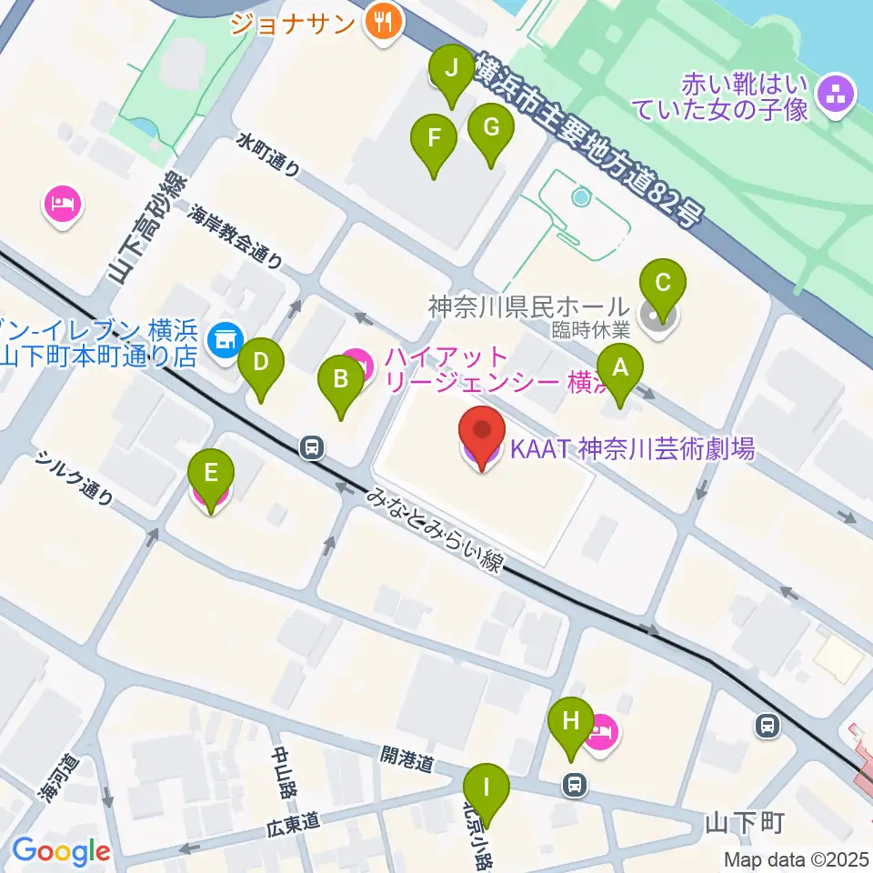 KAAT神奈川芸術劇場周辺のカフェ一覧地図
