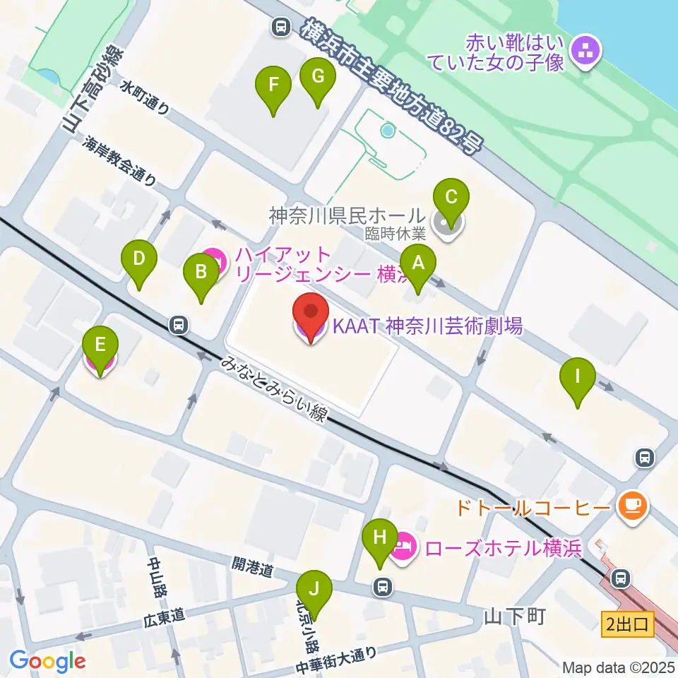 KAAT神奈川芸術劇場周辺のカフェ一覧地図