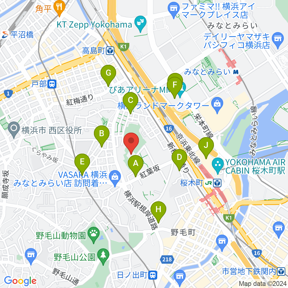 横浜能楽堂周辺のカフェ一覧地図