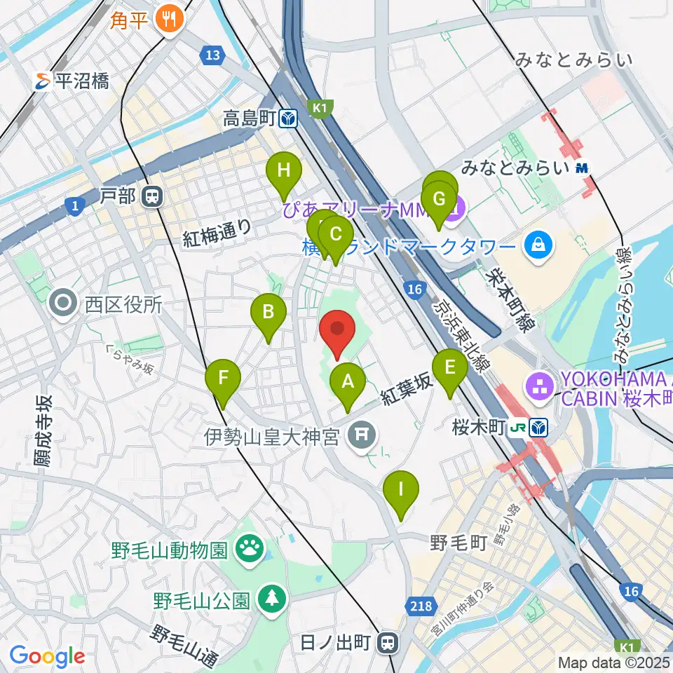 横浜能楽堂周辺のカフェ一覧地図