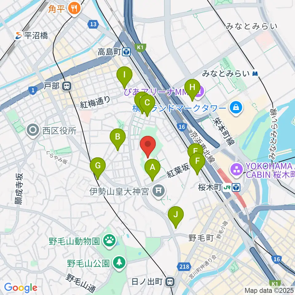 横浜能楽堂周辺のカフェ一覧地図