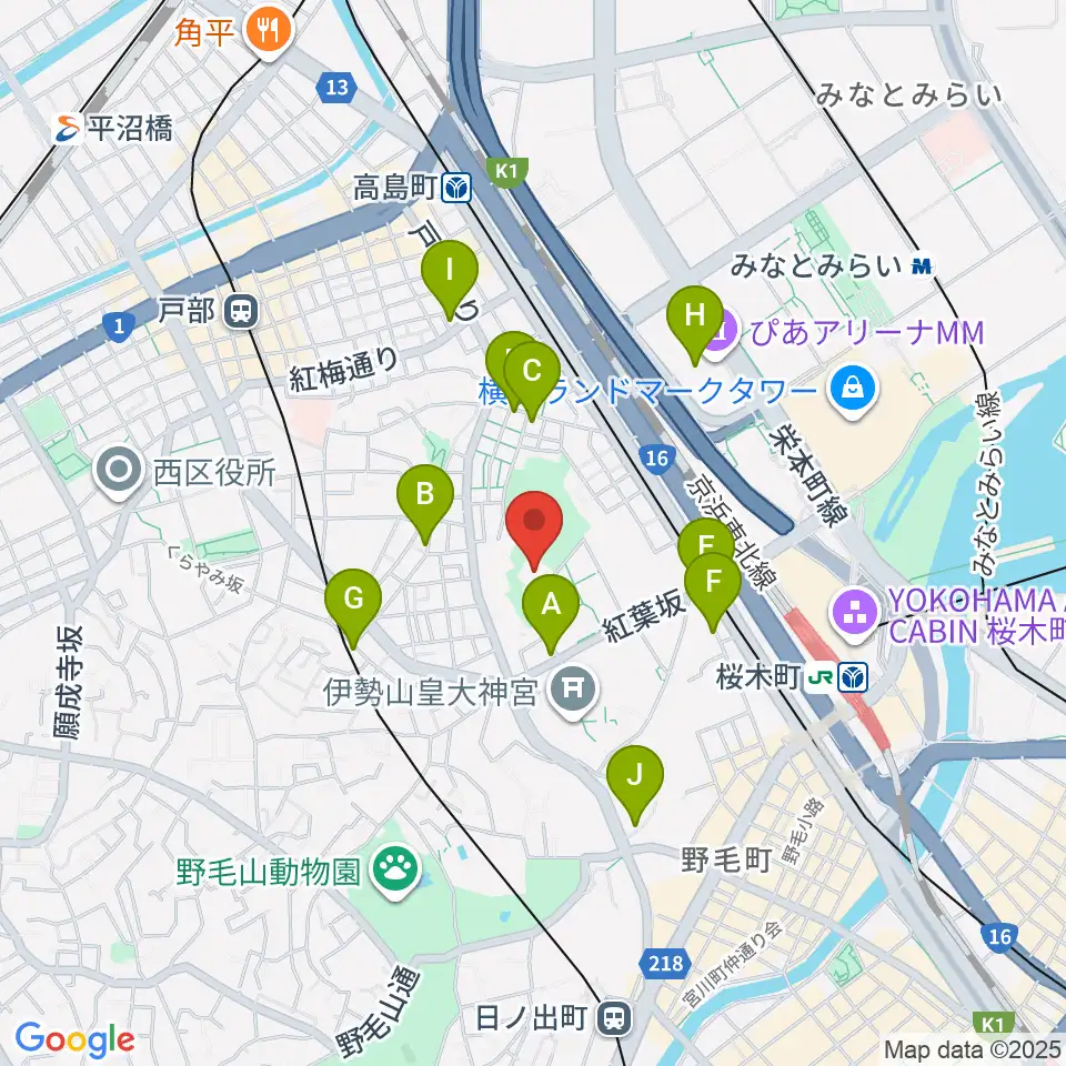 横浜能楽堂周辺のカフェ一覧地図