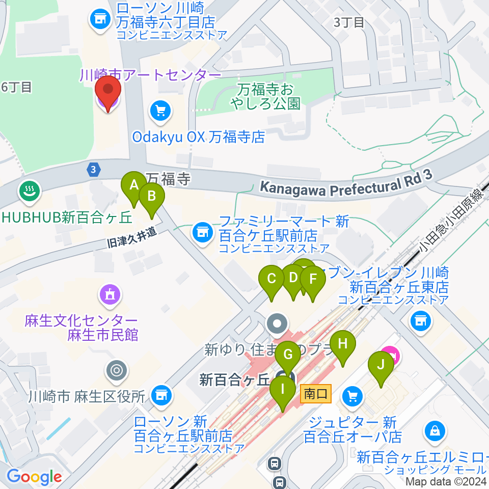 川崎市アートセンター周辺のカフェ一覧地図