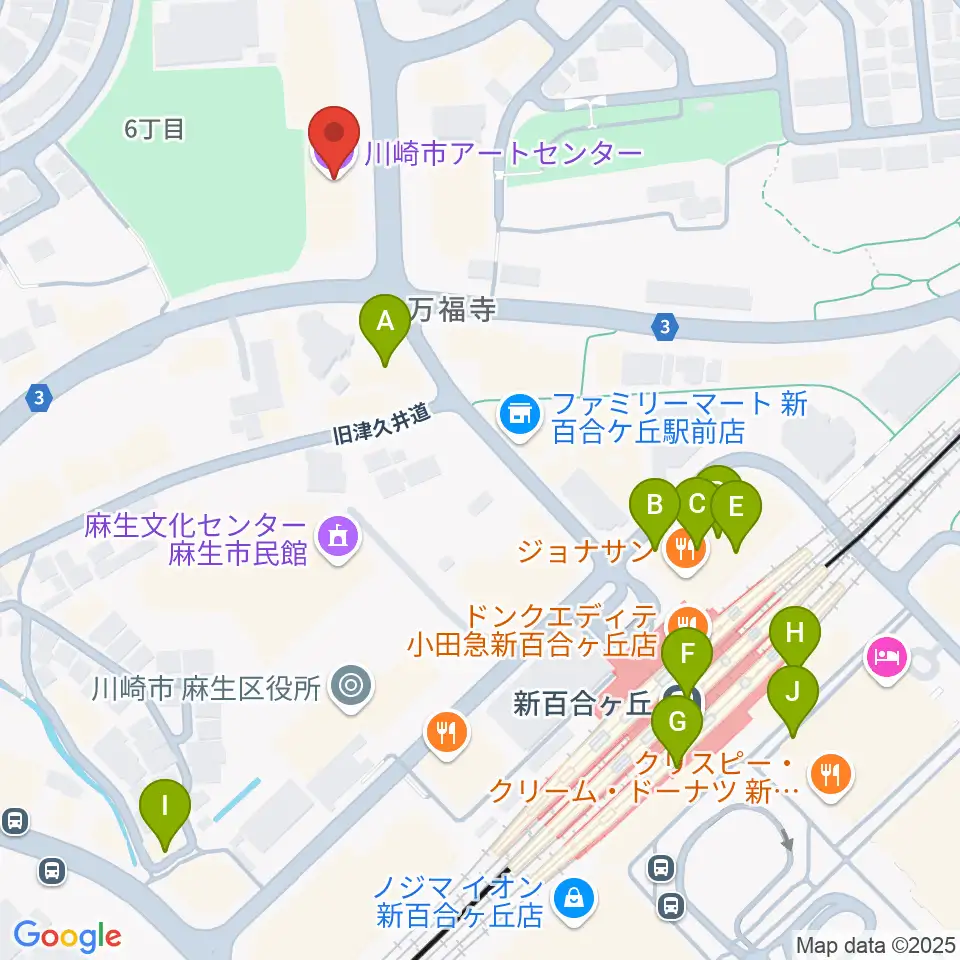 川崎市アートセンター周辺のカフェ一覧地図