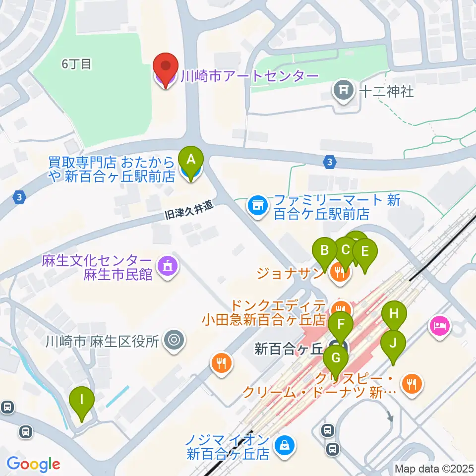 川崎市アートセンター周辺のカフェ一覧地図