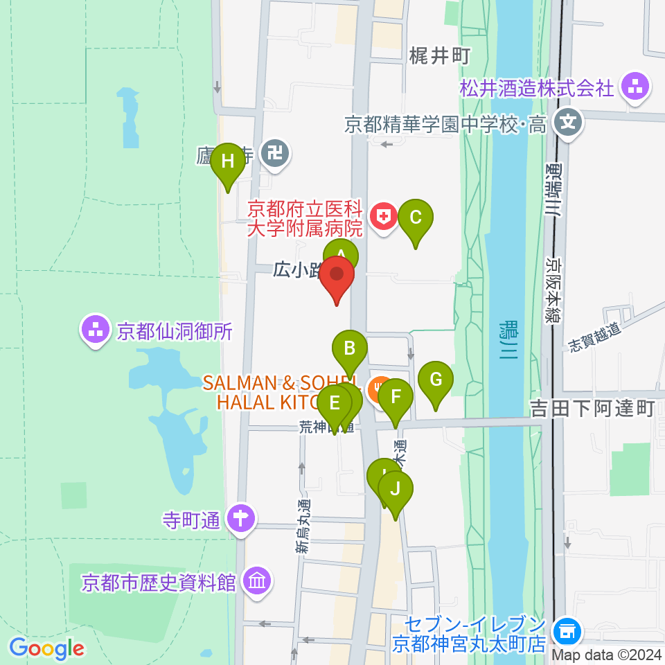 京都府立文化芸術会館周辺のカフェ一覧地図