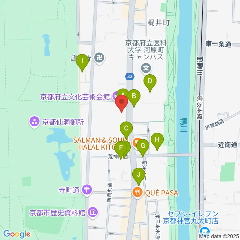 京都府立文化芸術会館周辺のカフェ一覧地図