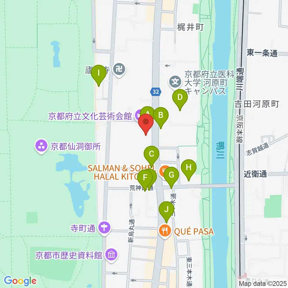 京都府立文化芸術会館周辺のカフェ一覧地図