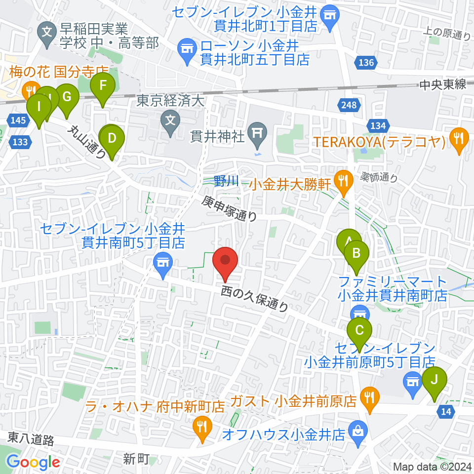 リンデピアノ教室周辺のカフェ一覧地図