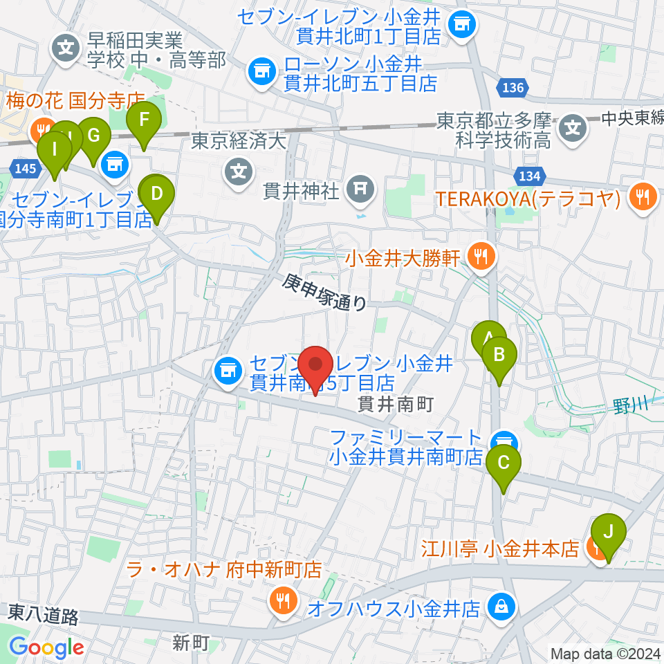 リンデピアノ教室周辺のカフェ一覧地図