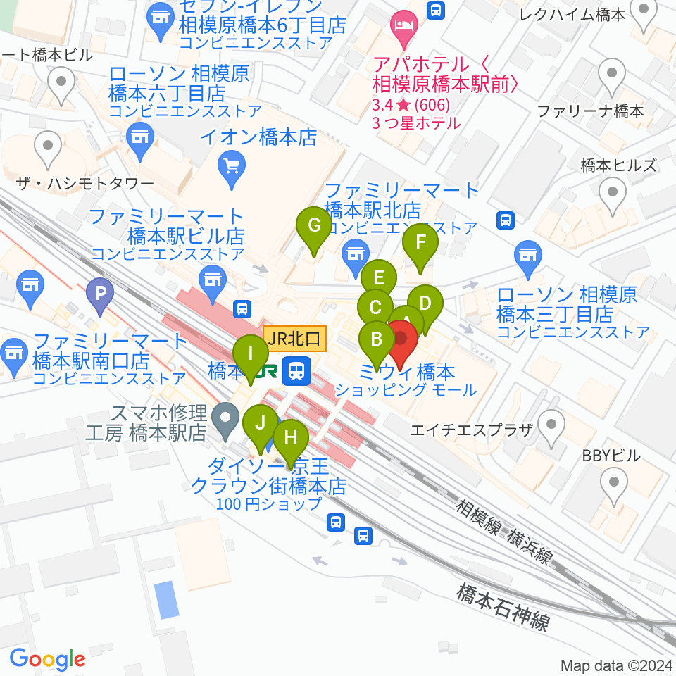 杜のホールはしもと周辺のカフェ一覧地図