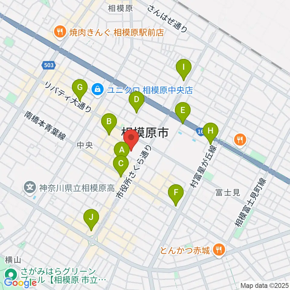 相模原市民会館周辺のカフェ一覧地図
