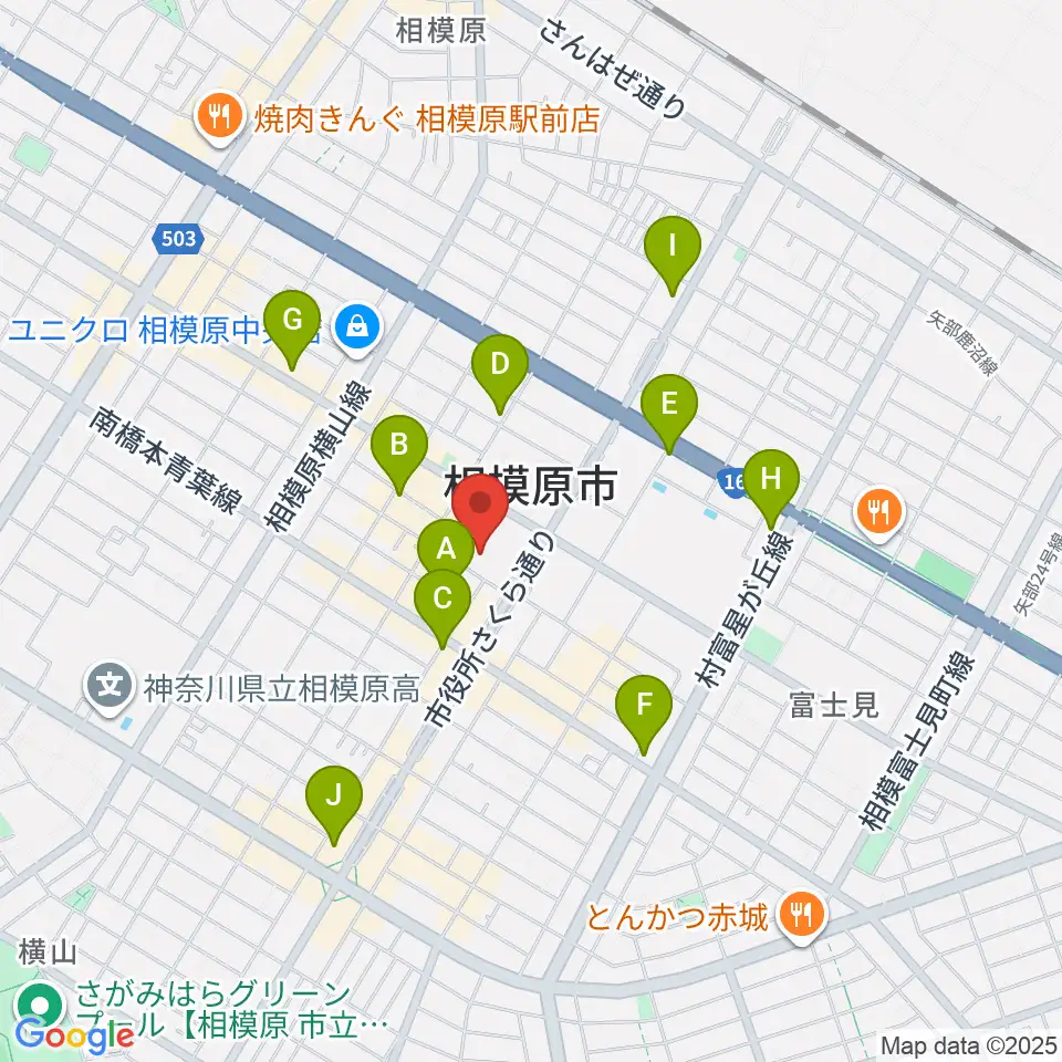 相模原市民会館周辺のカフェ一覧地図
