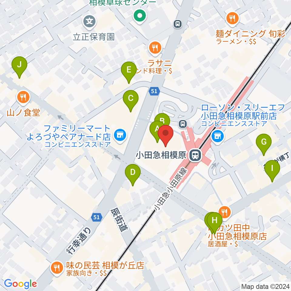 おださがプラザ周辺のカフェ一覧地図