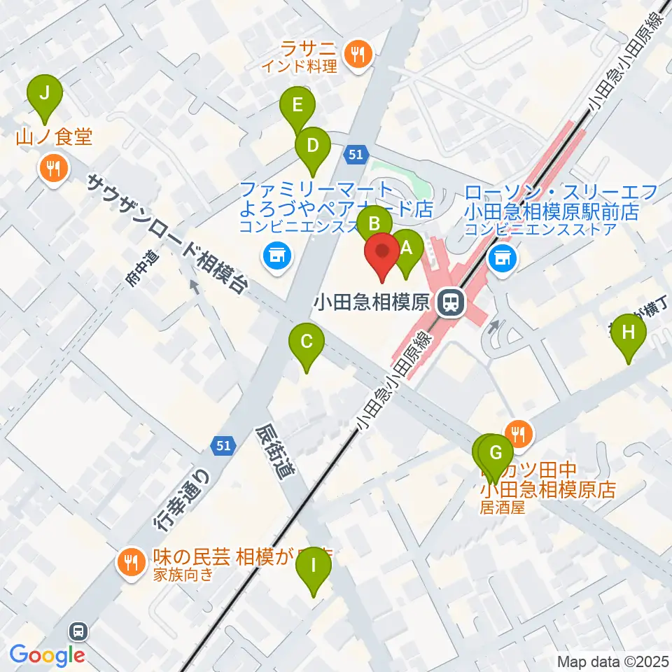 おださがプラザ周辺のカフェ一覧地図