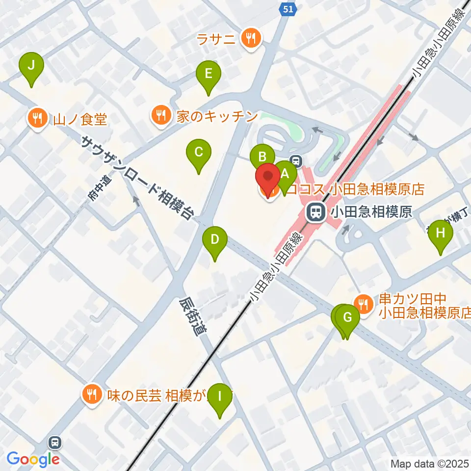 おださがプラザ周辺のカフェ一覧地図