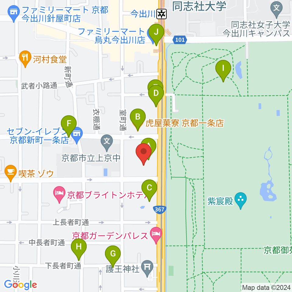 京都府立府民ホールアルティ周辺のカフェ一覧地図