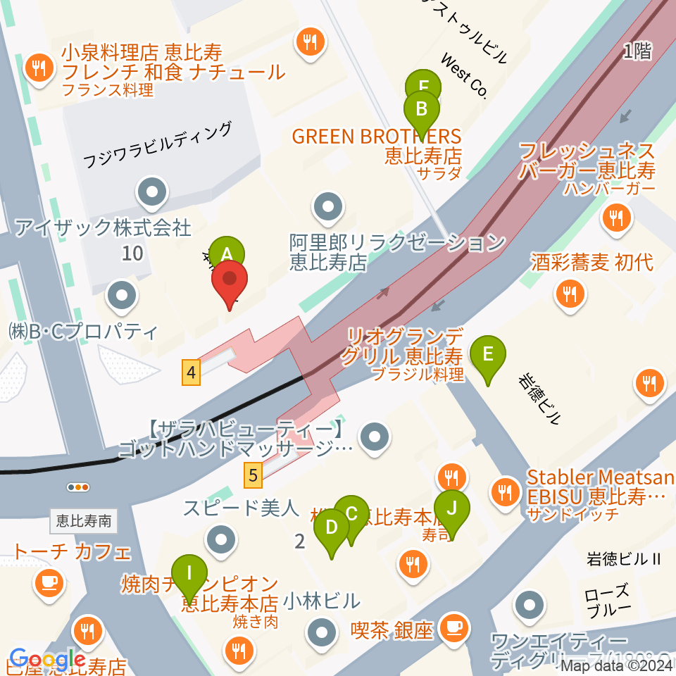 ドルフィンギターズ東京店周辺のカフェ一覧地図