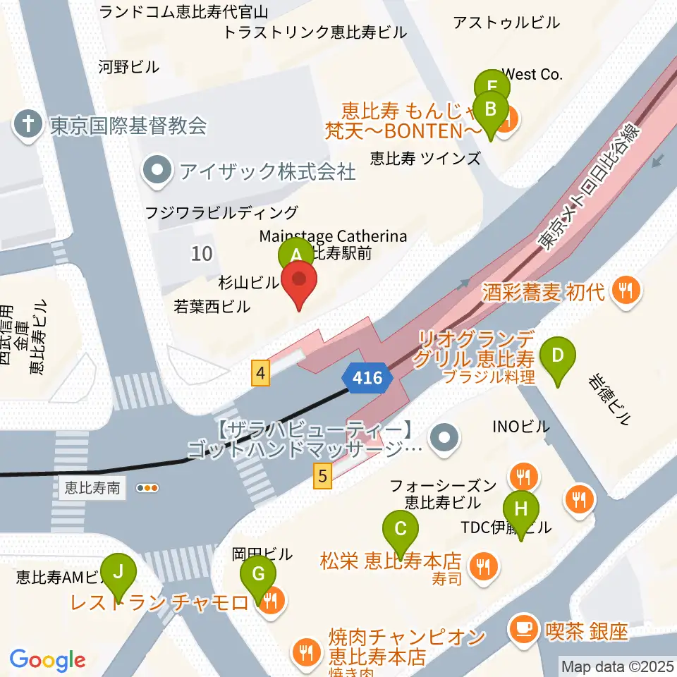 ドルフィンギターズ東京店周辺のカフェ一覧地図
