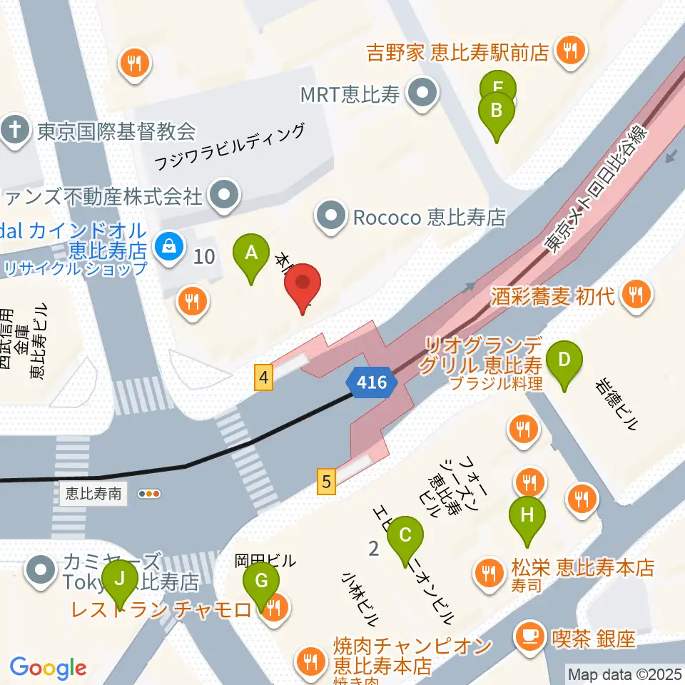 ドルフィンギターズ東京店周辺のカフェ一覧地図