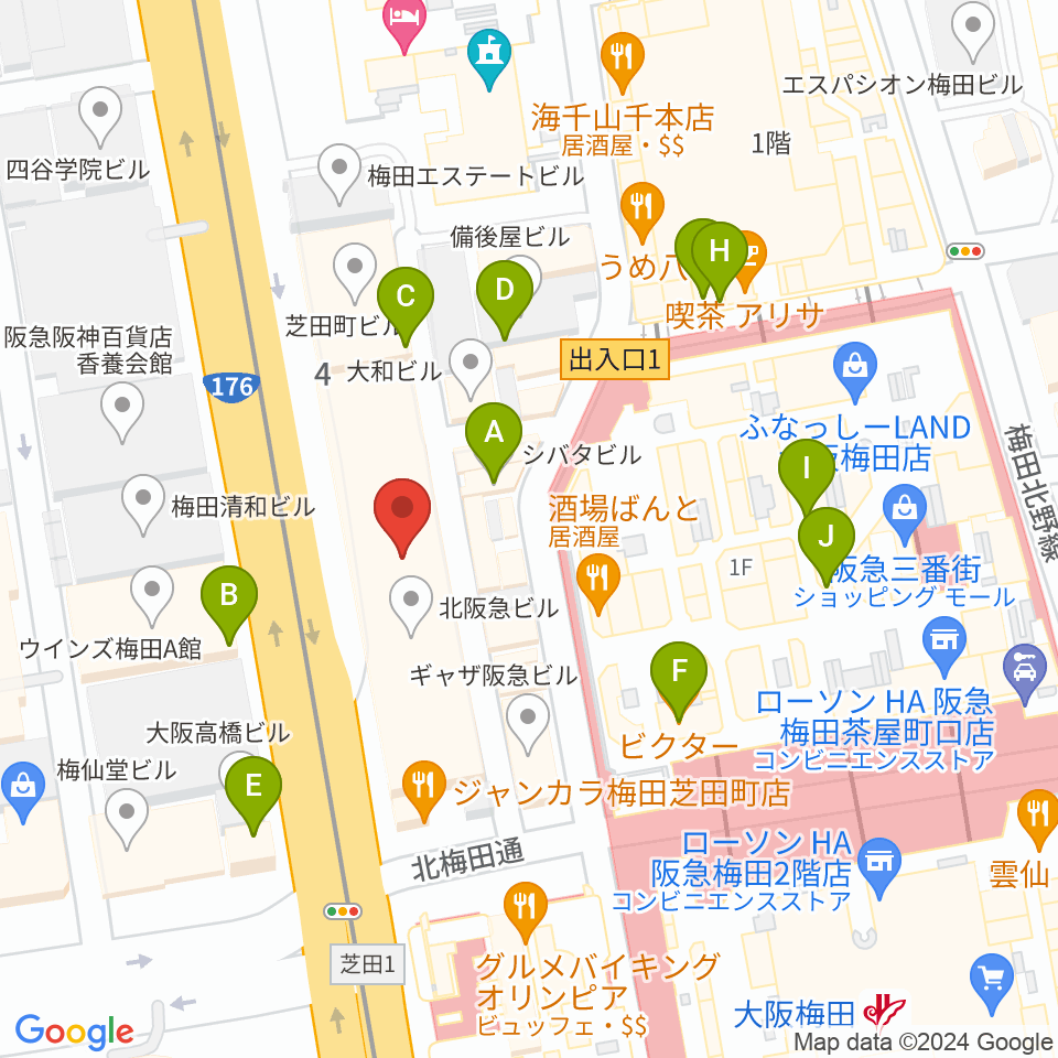 ミュージックアベニュー梅田周辺のカフェ一覧地図