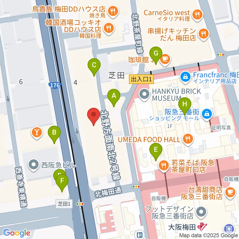 ミュージックアベニュー梅田周辺のカフェ一覧地図