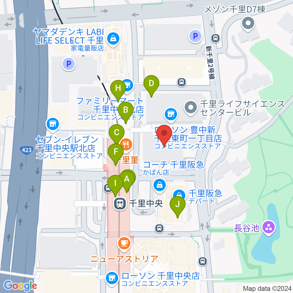 千里中央センター ヤマハミュージック周辺のカフェ一覧地図