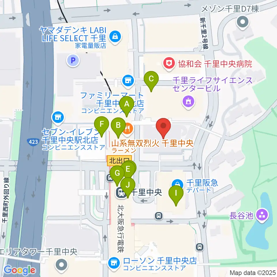 千里中央センター ヤマハミュージック周辺のカフェ一覧地図