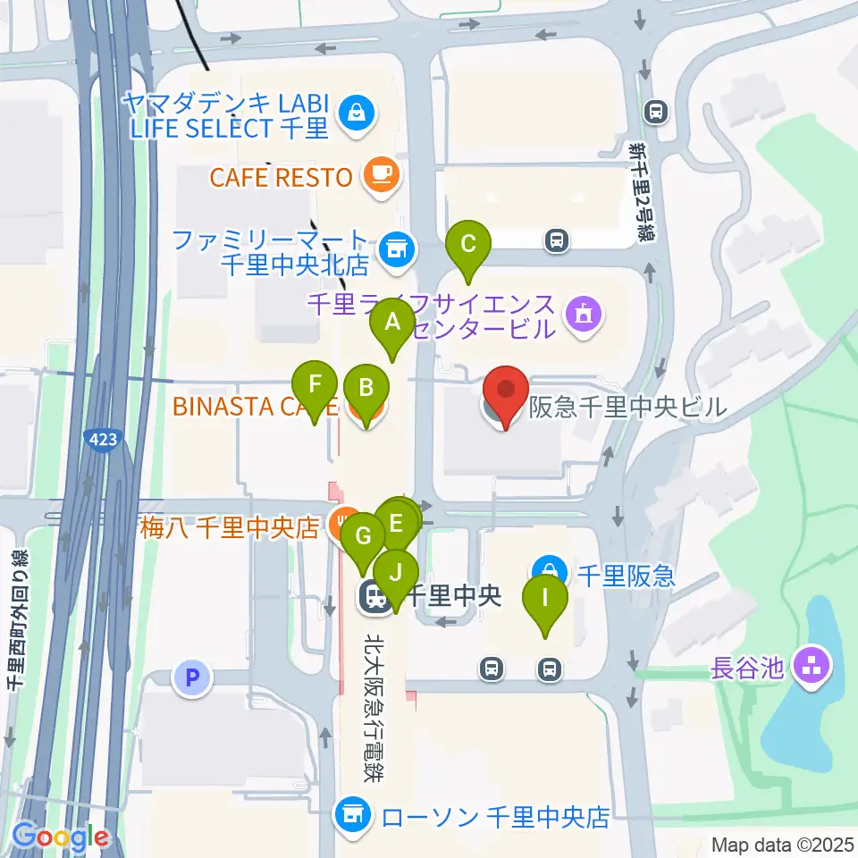 千里中央センター ヤマハミュージック周辺のカフェ一覧地図