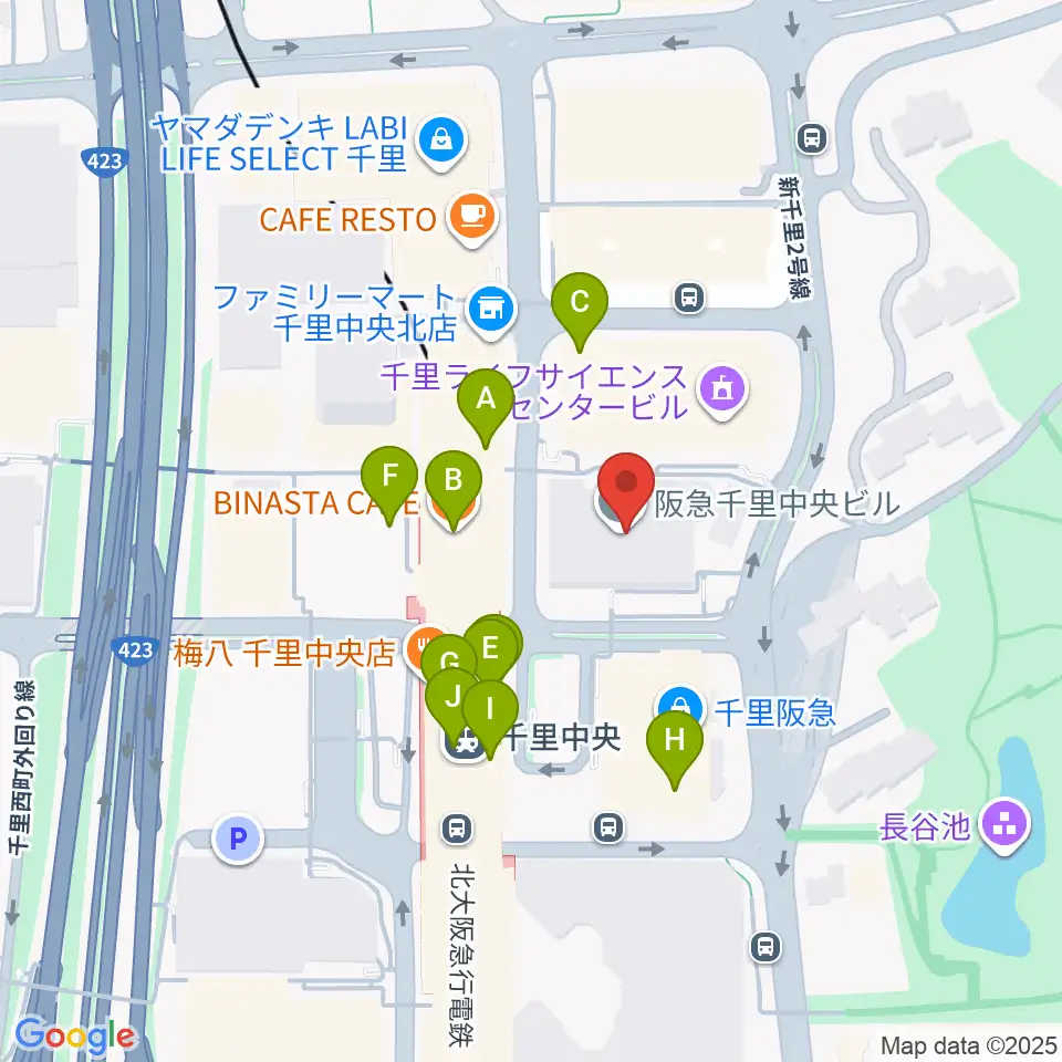 千里中央センター ヤマハミュージック周辺のカフェ一覧地図