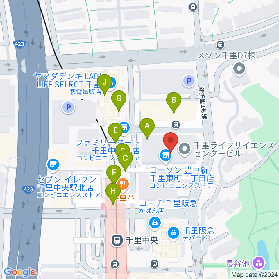 ミュージックサロン千里 ヤマハミュージック周辺のカフェ一覧地図